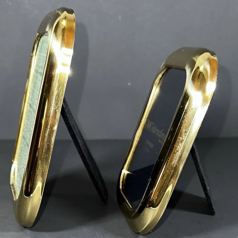 MCM Art Deco Vtg Carr International Solid Brass Photo Frames Rounded 4x6 & 3.5x5